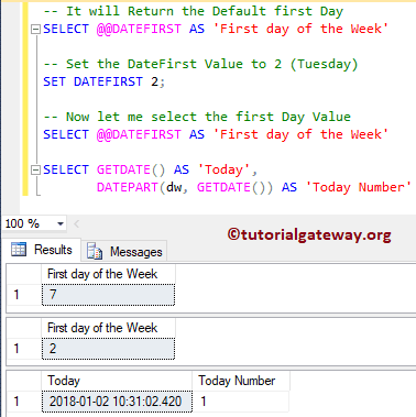 @@DATEFIRST in SQL Server