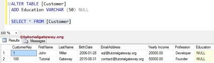 SQL ALTER TABLE ADD New Column 1