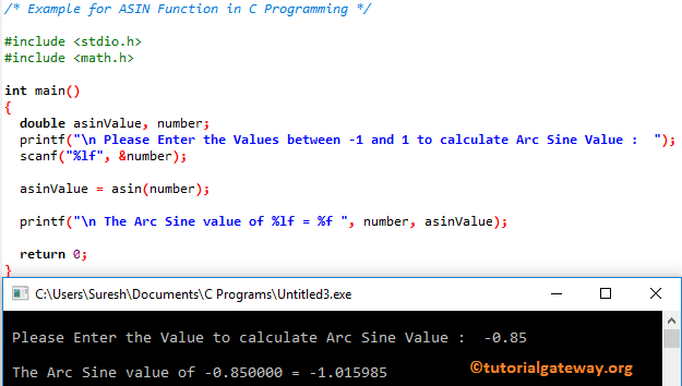 ASIN Function Example 1