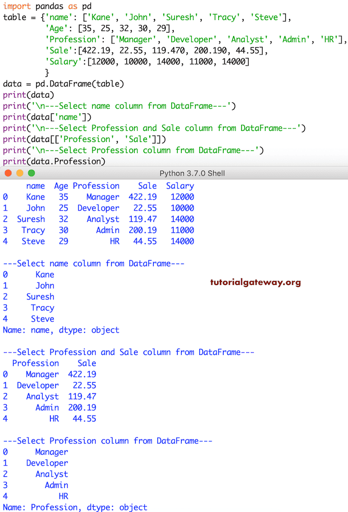 Access Pandas DataFrame Columns
