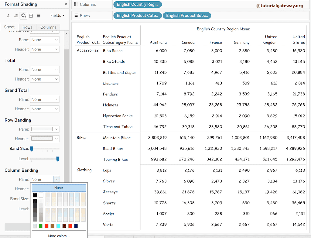 Add Alternative Column Colors to Table and Matrix in Tableau