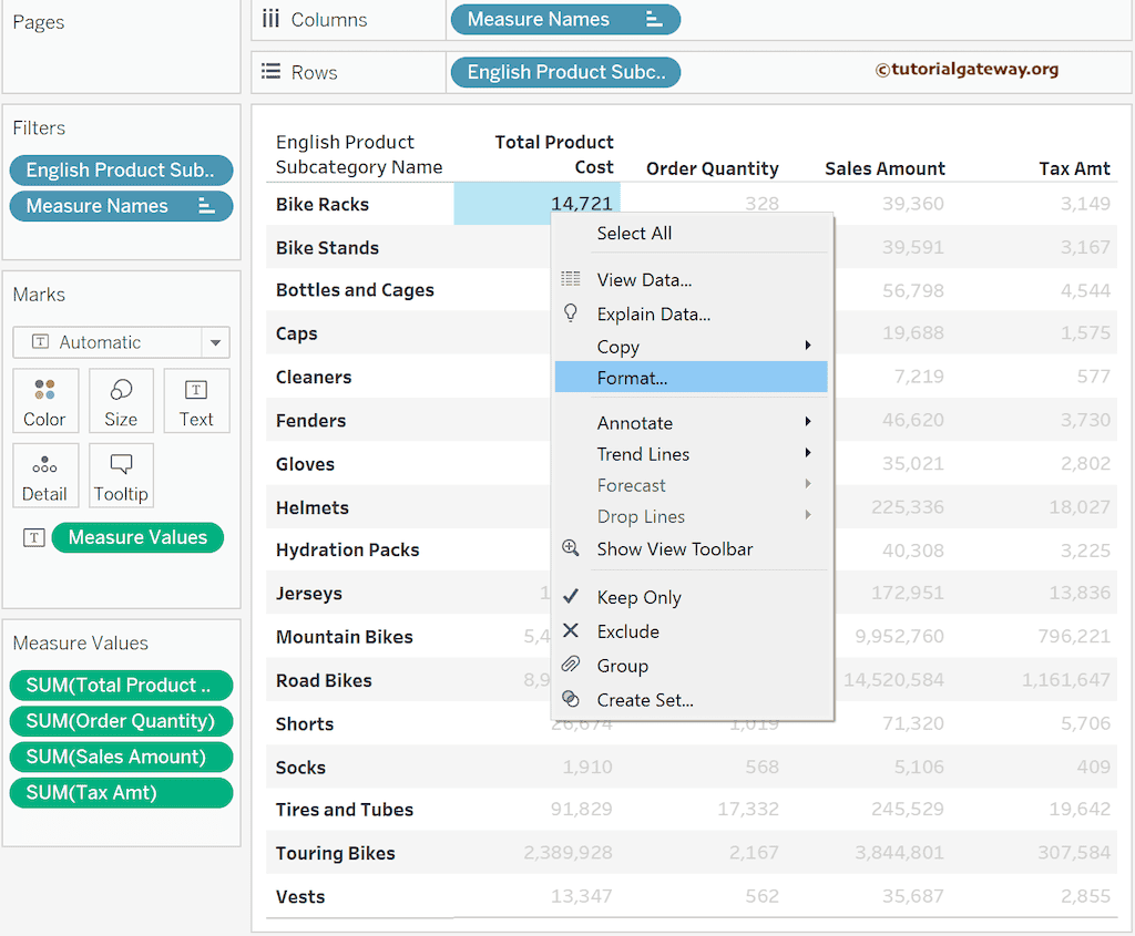 Use the Table report Cell format option