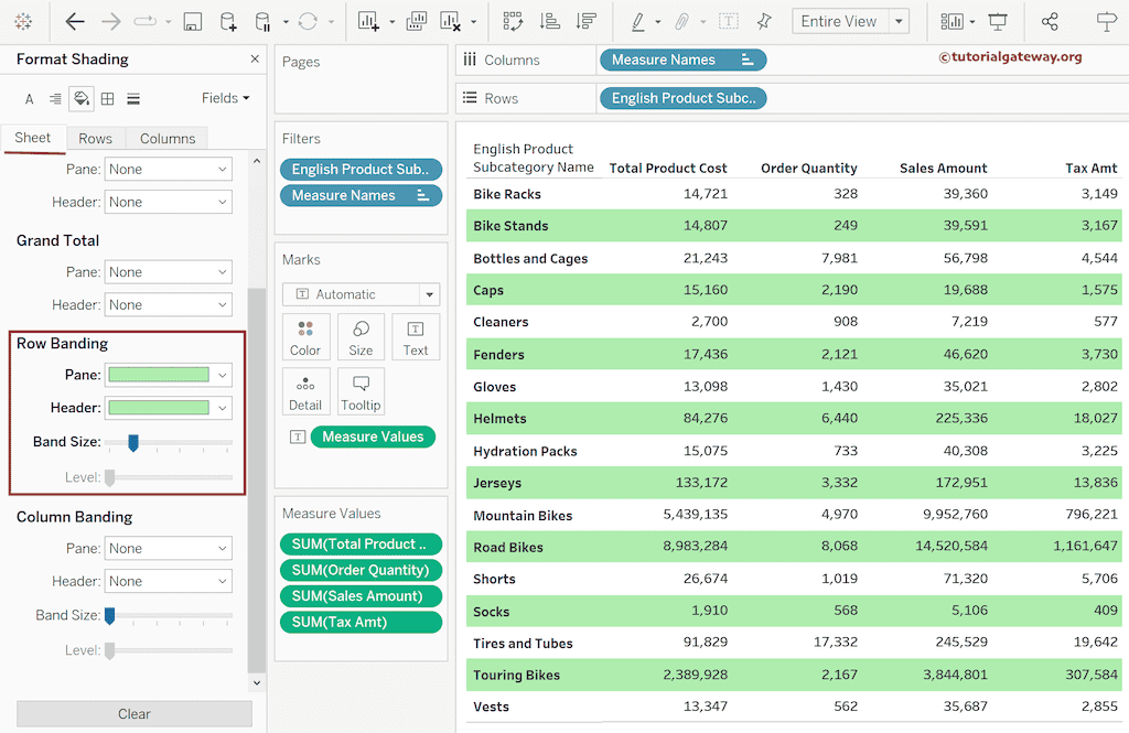 Add Alternative Row Color in Tableau Table Report