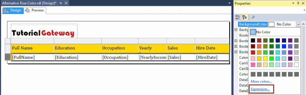 Add Alternative Row Color to a SSRS Report 4