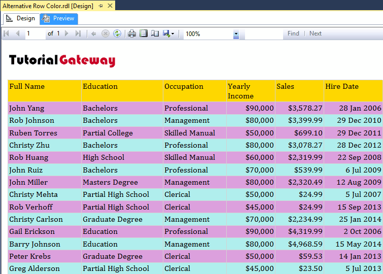 Add Alternative Row Color to Report 8
