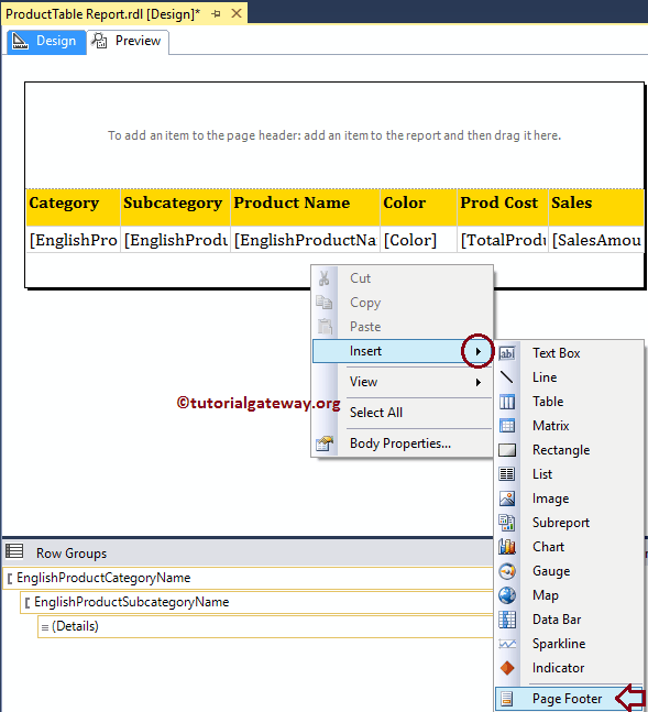 Insert Page Footers to a Report 5