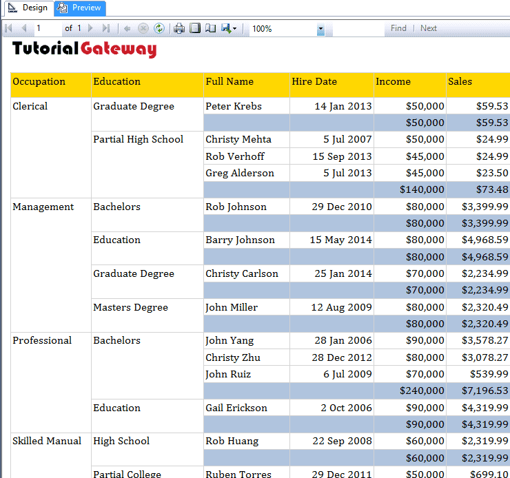 Add Total and SubTotal to a Report 6