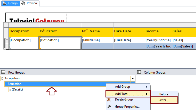 Add Total to a Report After two columns 7