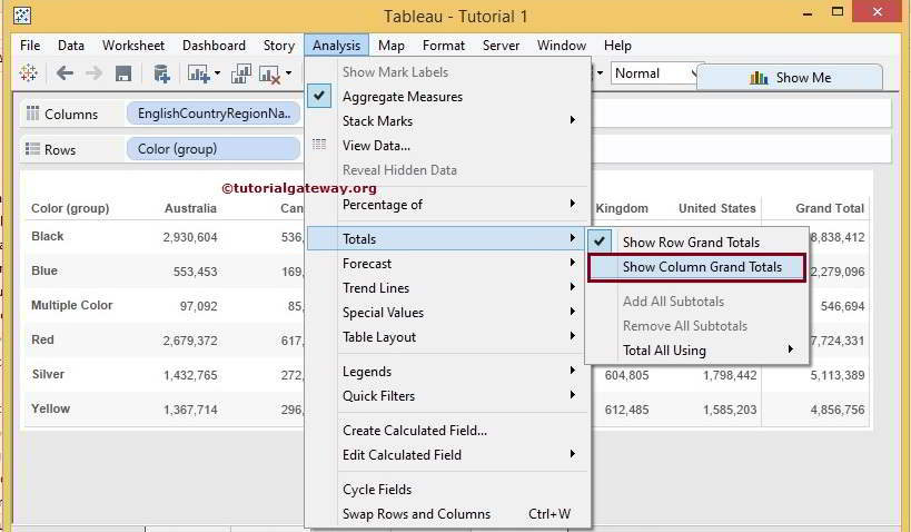 Show Column Grand Totals 3