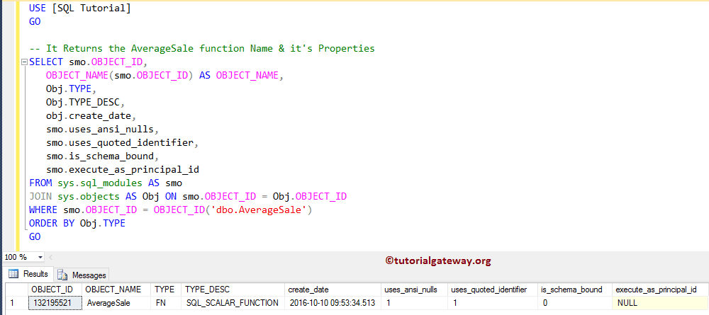 Transact Query to return the Functions properties 7