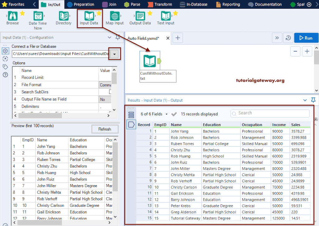 Choose the Input Data as the Text File