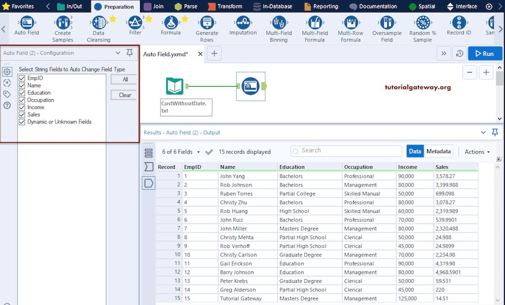 Auto Field Example to Change the Columns Data Type