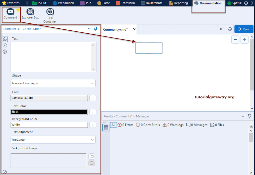 Add Comment tool from Documentation tab