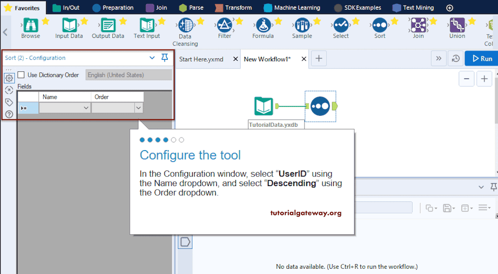 Configure the Sort Tool