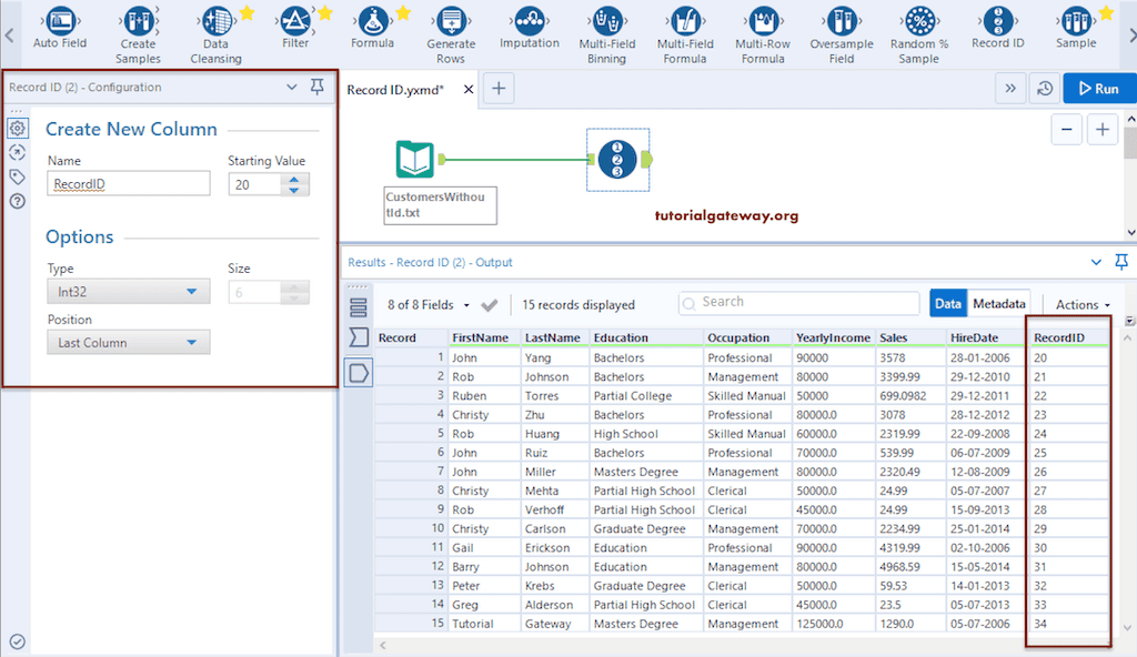Change Type, Position, and size of the Column