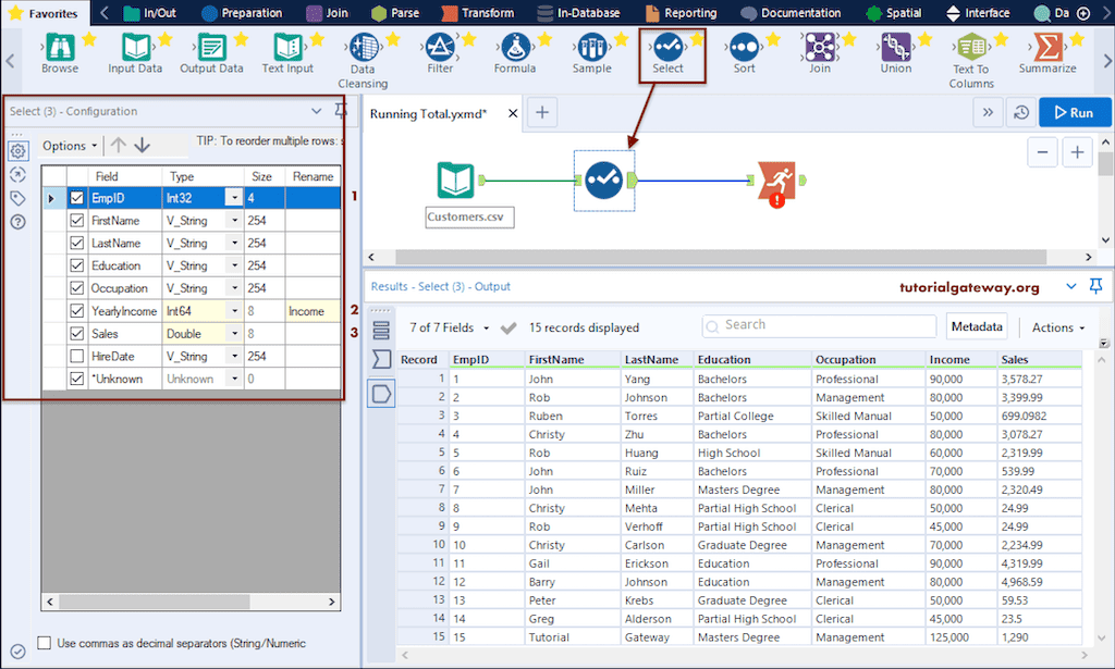 Add Select Tool to designer to change the data types