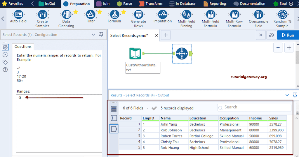 Select Records Tool with Negative Numbers