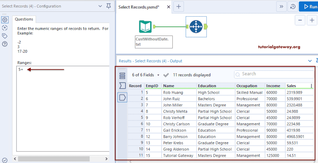Select Records Tool with positive number