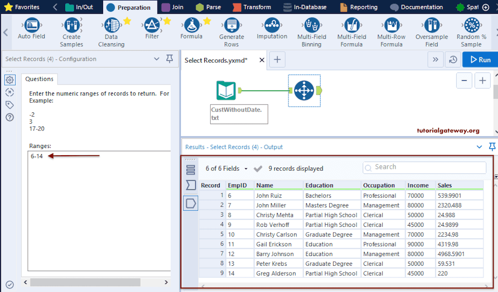Select Records Tool between two numbers