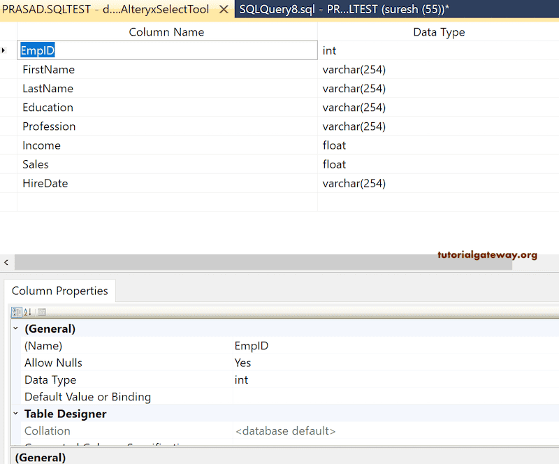 Open Table designer to see the Datatype