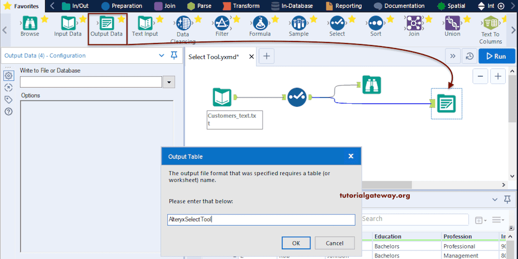 Add Output Data Table Name