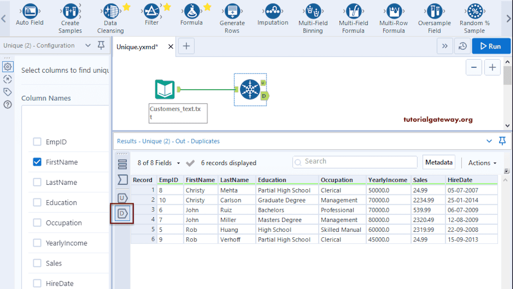 D Output for Duplicate records