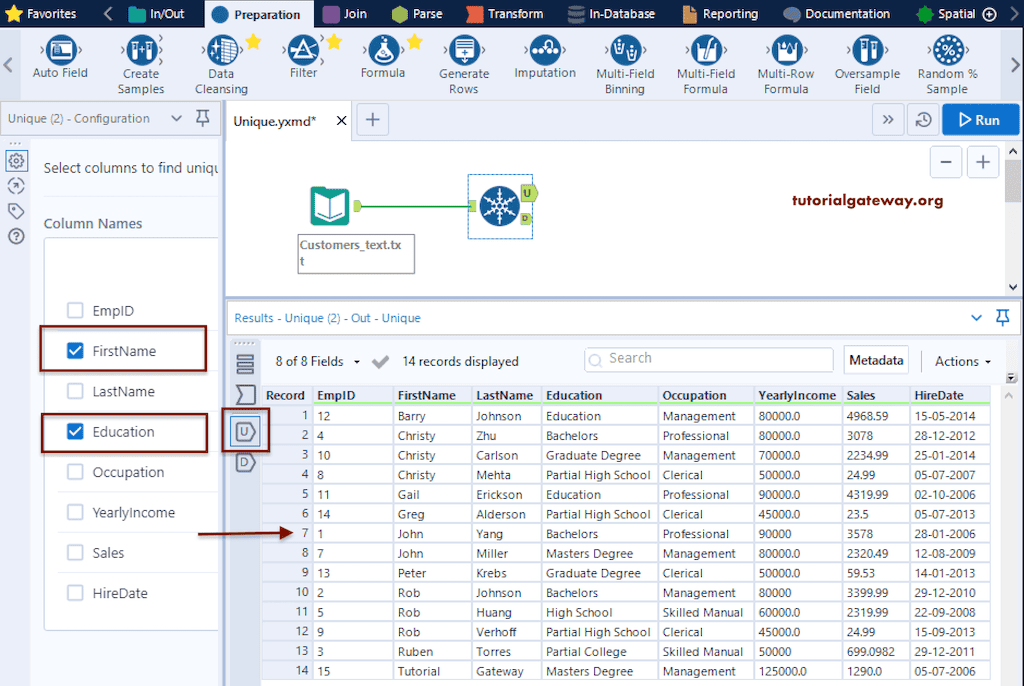 Unique Tool Using multiple Columns to see Distinct records