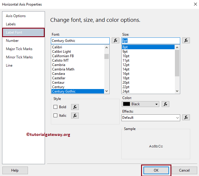 Format Horizontal Axis Font 12