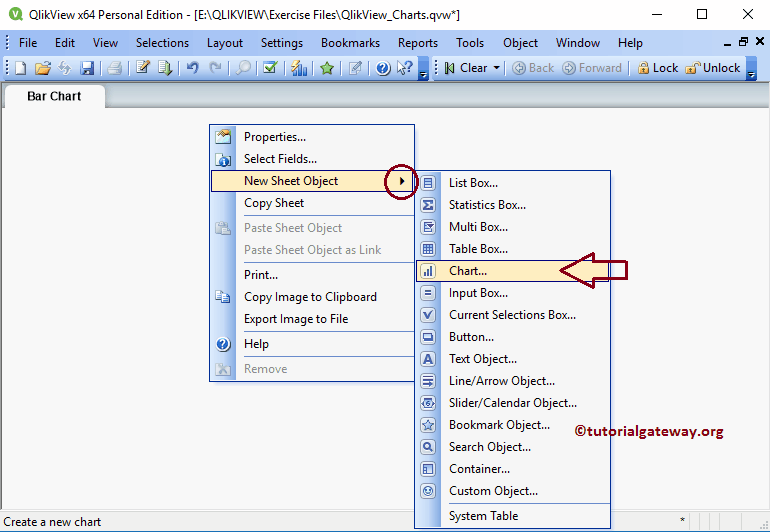 Right-Click on Empty Space to Choose New Sheet Object and Chart submenu 4