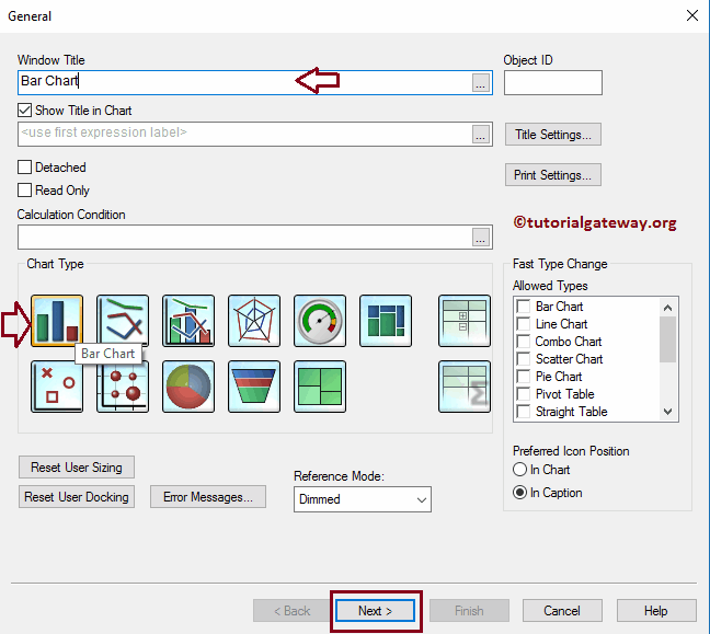 Assign Window Title name to Bar Chart