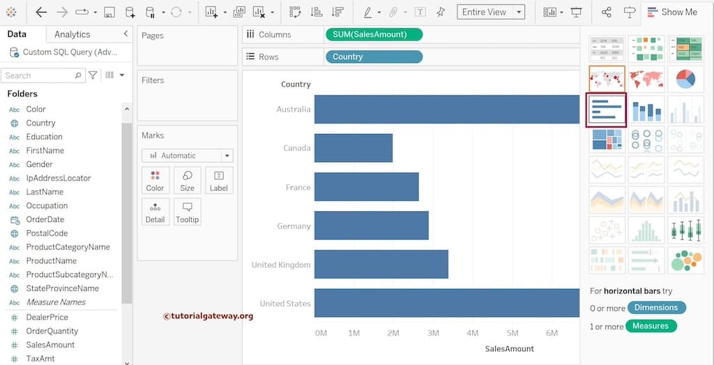 Create a Bar Chart using Show Me window