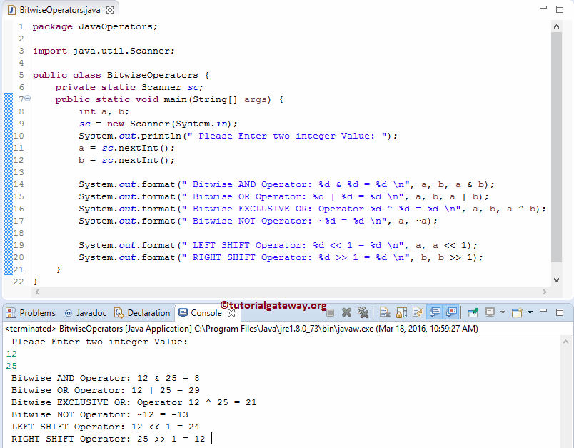 Bitwise Operators Example