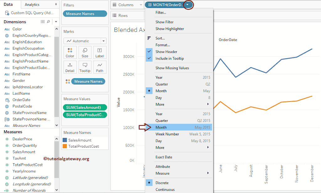 Blended Axis in Tableau 9