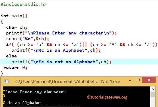 C Program to check whether the Character is Alphabet or Not 1