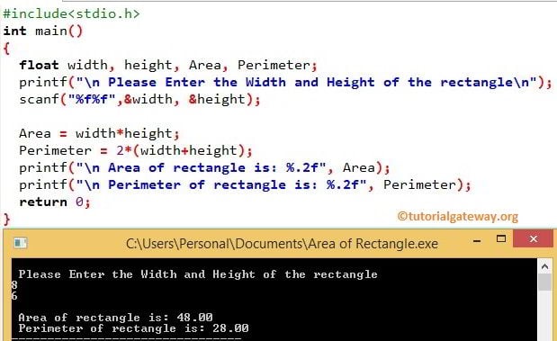 Program to Calculate Area and Perimeter of a Rectangle