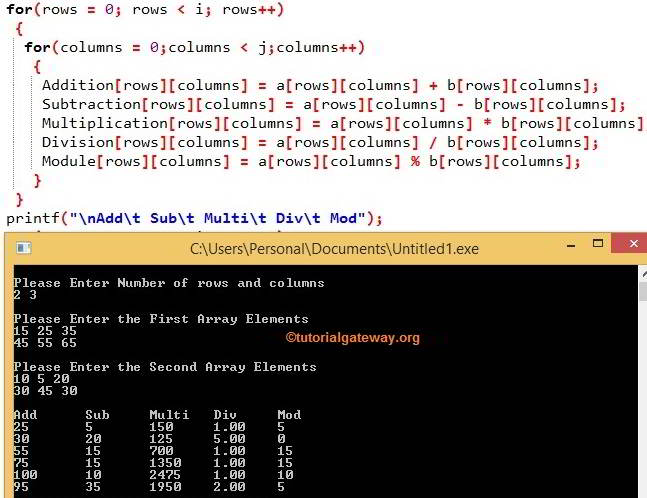 Arithmetic Operations on Multi-Dimensional Arrays