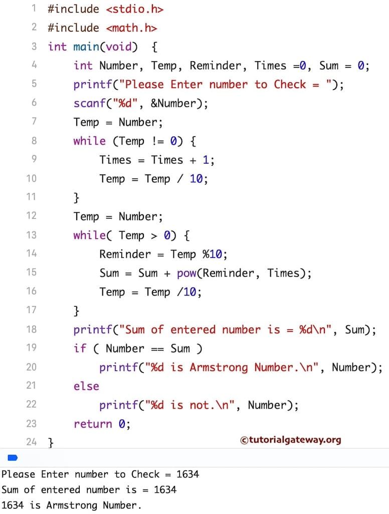 C Armstrong Number program Using While Loop