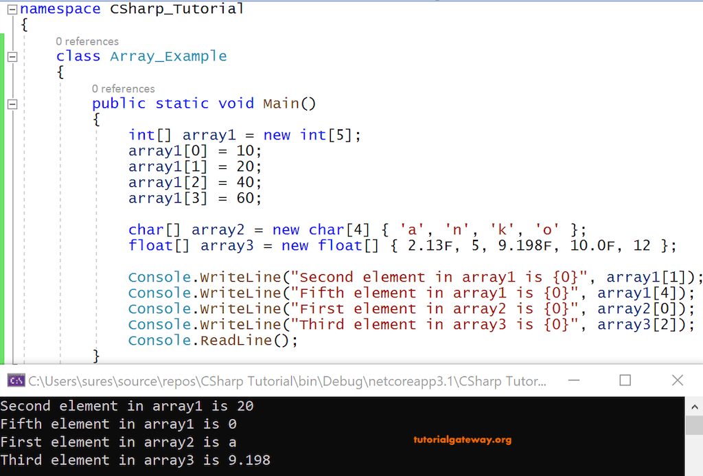 Declare, Initialize, and access Array Items Example