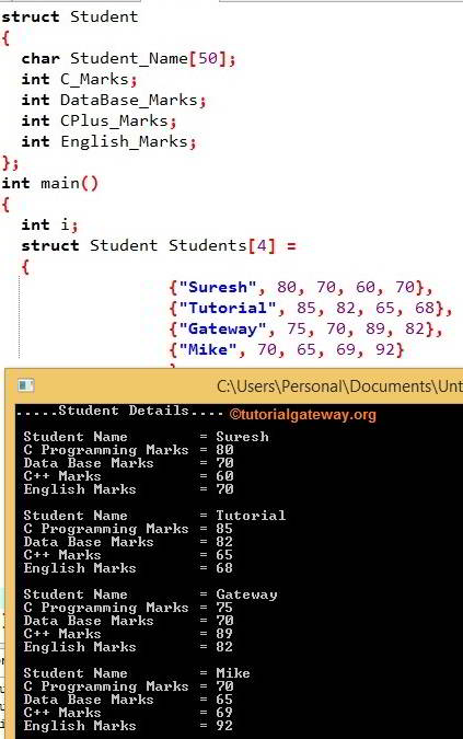 Array of Structures Example