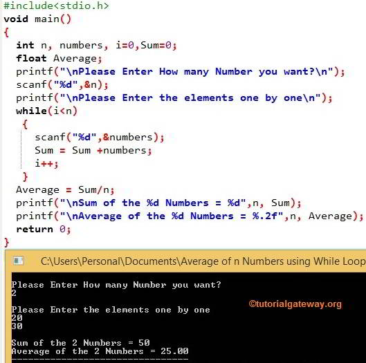 Average of n Number Output 2