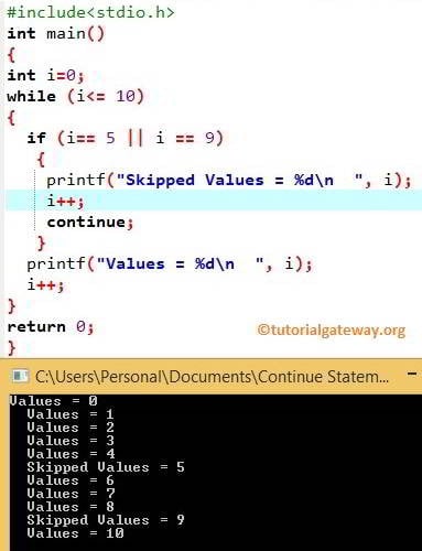 Continue Statement inside the While Loop