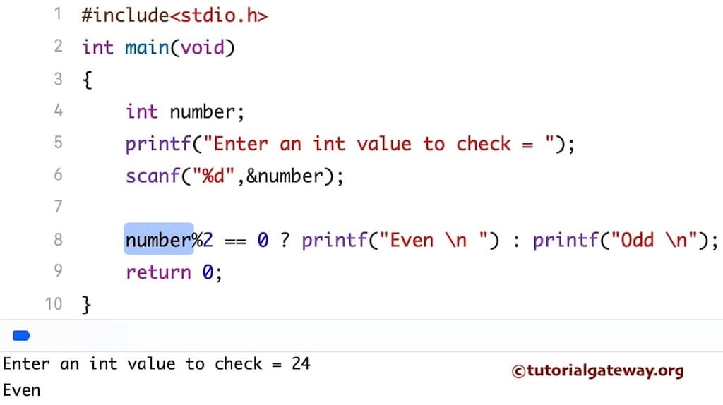 Program to find Even or Odd Numbers using Conditional Operator