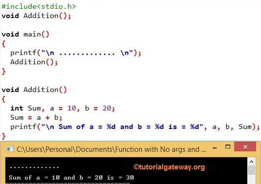 C Function with No Parameters and No Return Value
