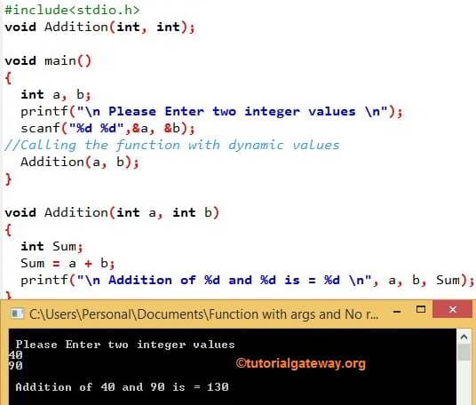 Function with Parameters and No Return Value