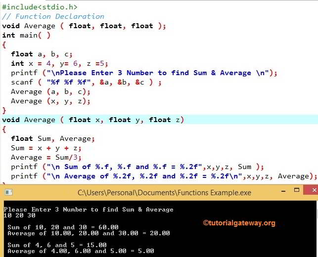 Functions In C Programming Example