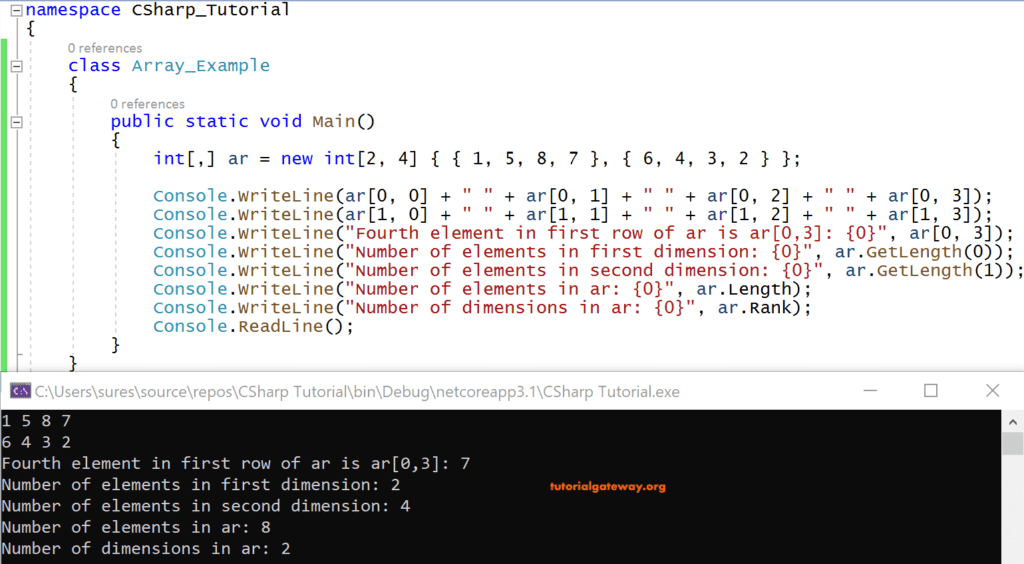 Multi DImensional Array Example