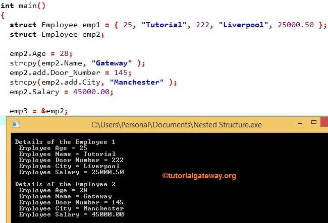Nested Structures or struct Example
