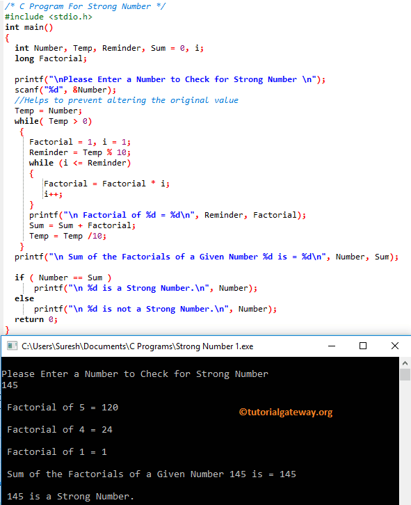 C Program For Strong Number 1