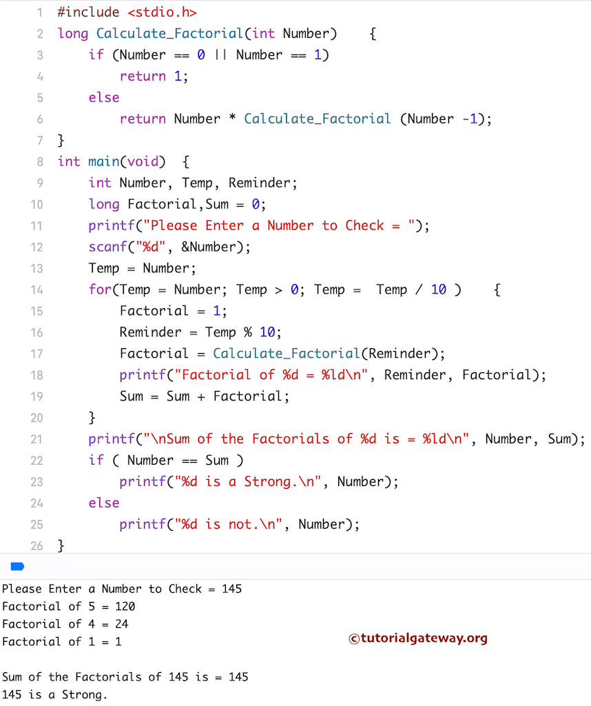 Program to Check Strong Number Using Recursion