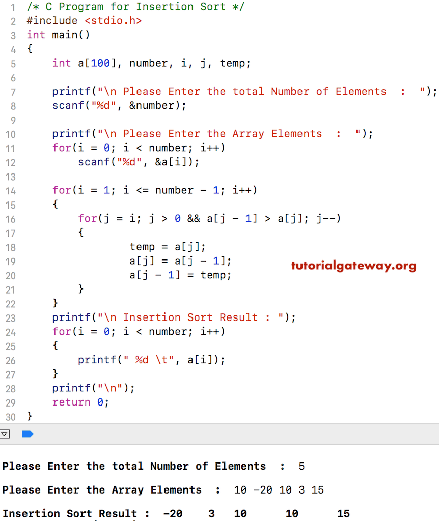 Program for Insertion Sort